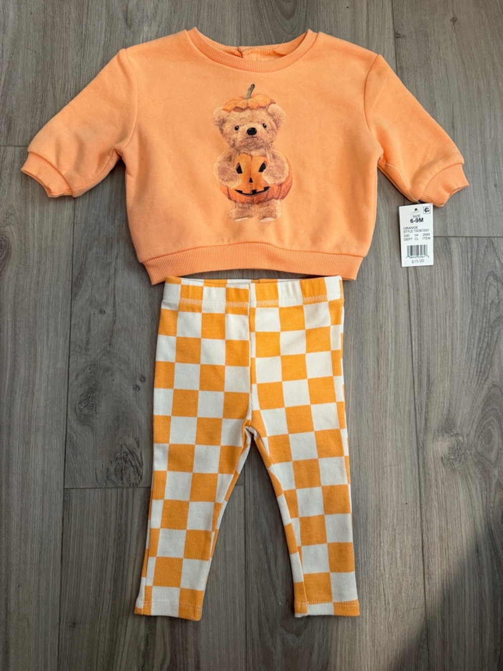 Target Orange Teddy Pumpkin Sweatshirt & Orange Check Leggings Matching Set